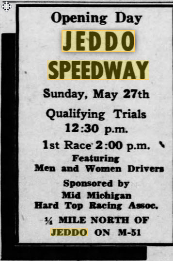 Jeddo Speedway - May 26 1951 Ad